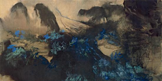 張大千 瑞士雪山 尺寸：173×344cm 1965年作